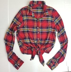 STYLE ENVY plaid tie bottom button up shirt